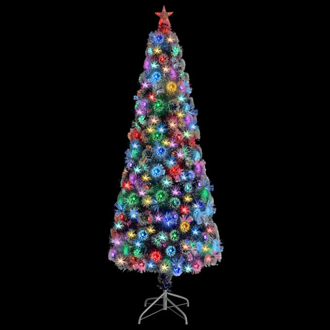vidaXL - Kunstkerstboom - met - verlichting - 210 - cm - glasvezel - wit - en - blauw