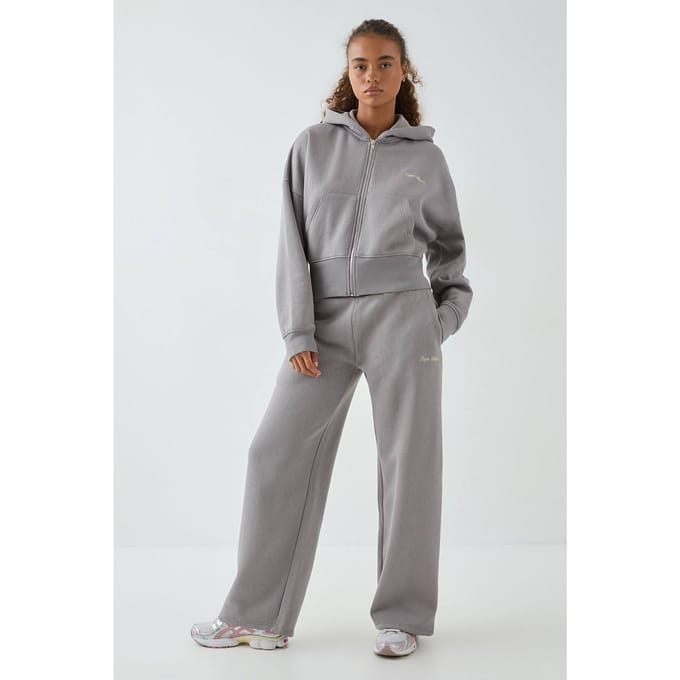 Dames DSGN Studio Deep Hem Boxy Crop Zip Through Hooded Tracksuit | Houtskool | Maat: Medium