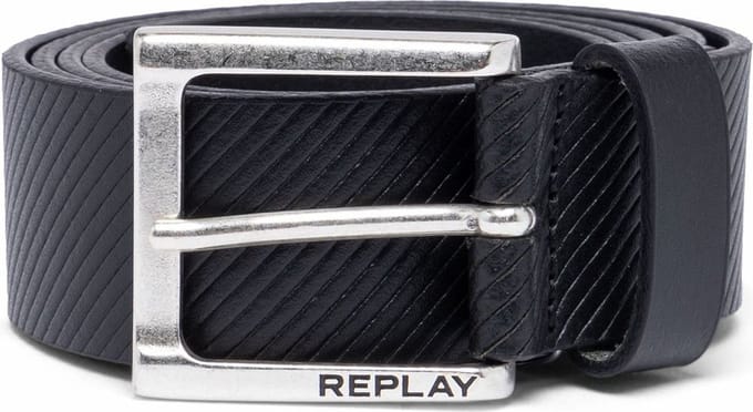 REPLAY Leren Riem Leather Belt W95 Black Zwart