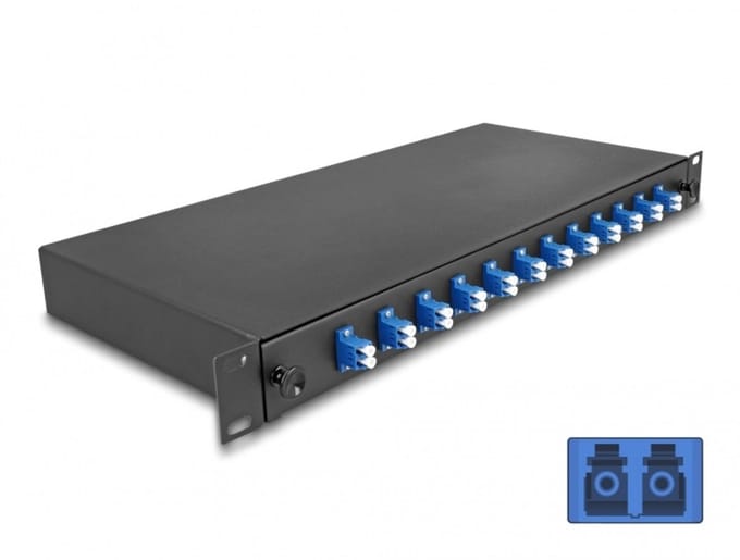 Delock 19″ Optical Fiber Splice Box 12 x LC Duplex OS2 1U complete assembled