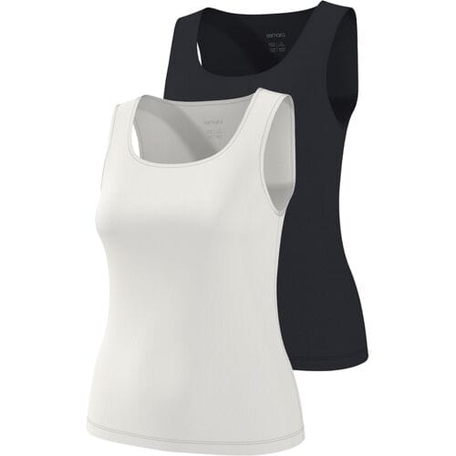 ESMARA Set van 2 rib dames tops (Zwart/wit, M (40/42))