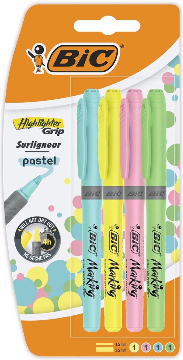 Markeerstift bic grip pastel assorti | 20 stuks