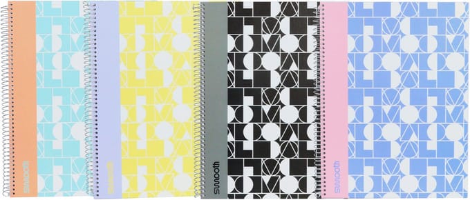 Ancor Spiraalboek SMOOTH A5 Ruit Hardcover - 4 Stuks - Assorti Designs