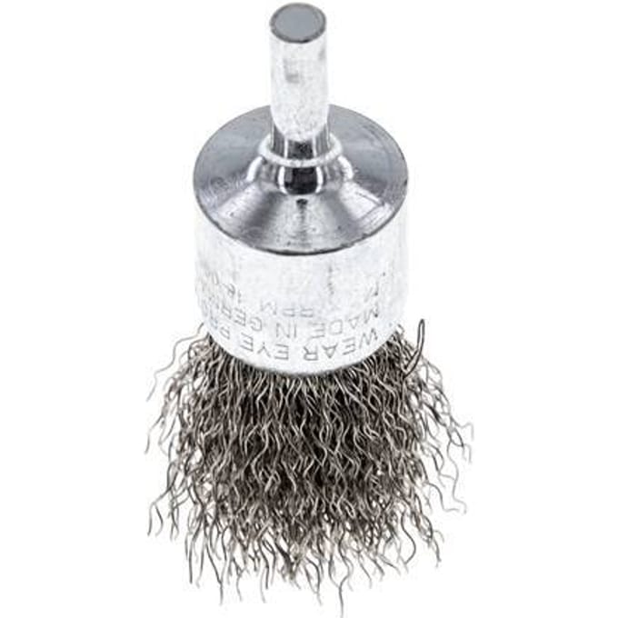 Staaldraad Gegolfde RVS Borstel Met Een Diameter 23 mm/ As 6 mm.