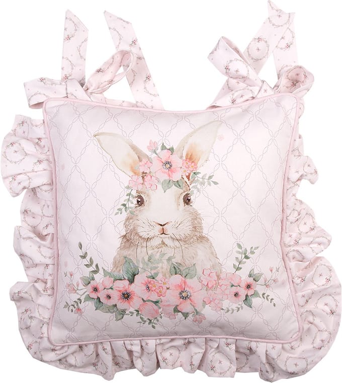 Clayre & Eef Kussenhoes Stoelkussen 40x40 cm Roze Katoen Konijn