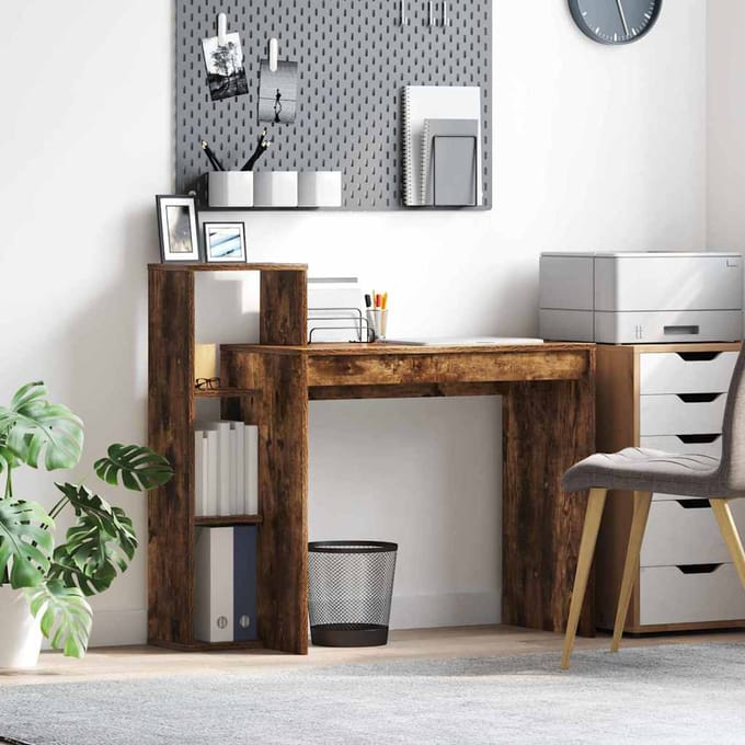 vidaXL - Bureau - Rook - Eiken - Bewerkt - hout - 100 - x - 40 - x - 90 - cm