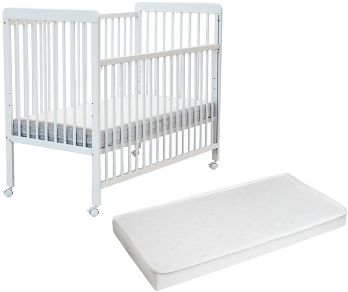 WEBABY - Houten uitschuifbaar babybedje met matras LIVO Wit 60 x 120 cm