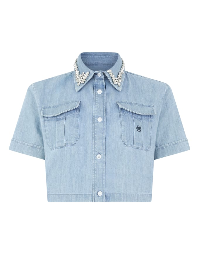 Chambray Cropped Shirt Crystals