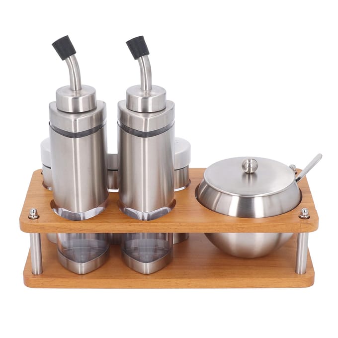Keuken kruiden dispensers set met houten basis Multifunctionele olie azijn flessen set voor zout L gray