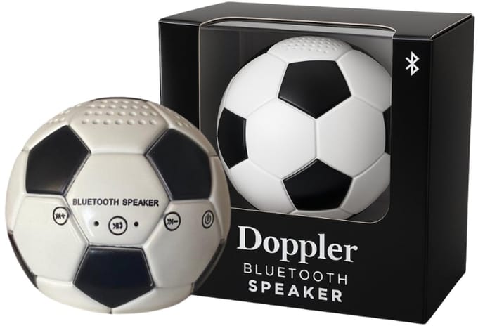 Doppler Mini Football Bluetooth Speaker – 3W Draadloze Voetbal Speaker met Microfoon & Stand (Zwart/Wit)