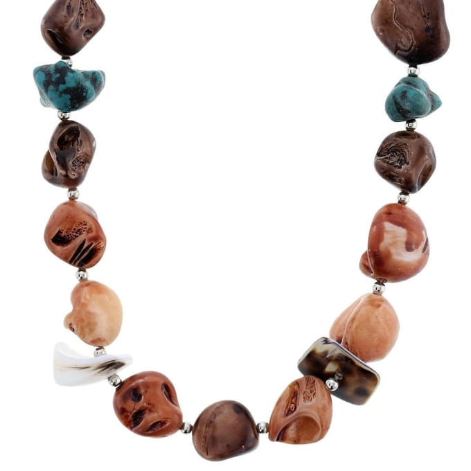 Behave - Ketting multi-color met stenen en schelpen - 41 cm