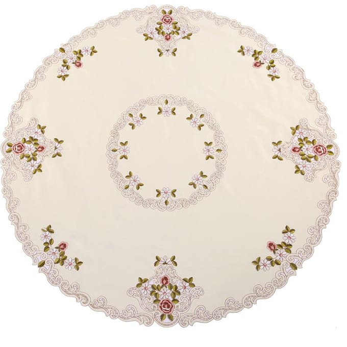 Ronde Rode Bloemen Geborduurde Tafelloper Tafelkleed Uitspatwerk Tafel Party Decoratie 120cm white
