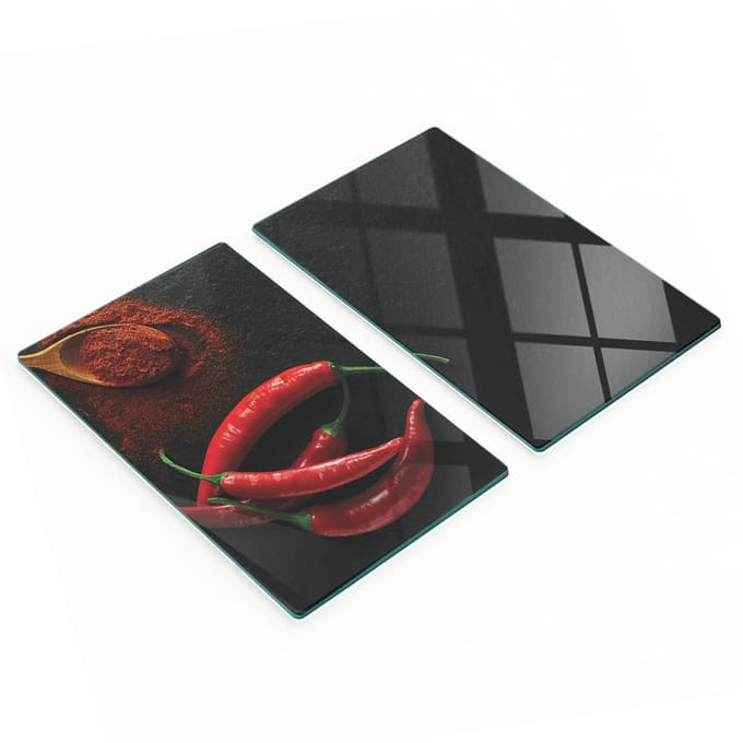 Keukenplanken van gehard glas met chilipeperafbeeldingen, 2x30x52 cm
