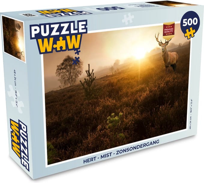 Puzzel Hert - Mist - Zonsondergang - Legpuzzel - Puzzel 500 stukjes
