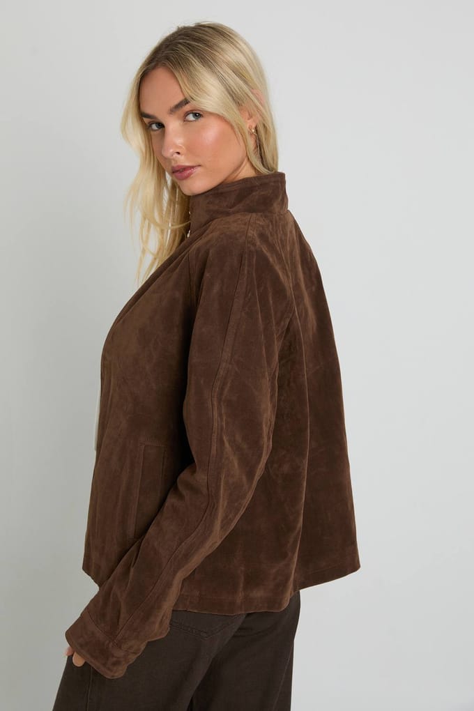 boohoo Dames Nep suede bomberjack | Chocolate | Maat: 8