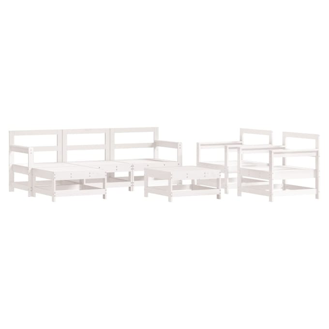 vidaXL - 7-delige - Loungeset - met - kussens - massief - hout - wit