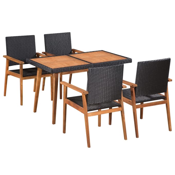 vidaXL - 5-delige - Tuinset - poly - rattan - zwart - en - bruin