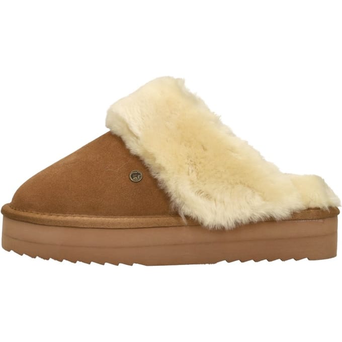 Warmbat Flurry Suede Plateau Dames Sloffen - Cognac