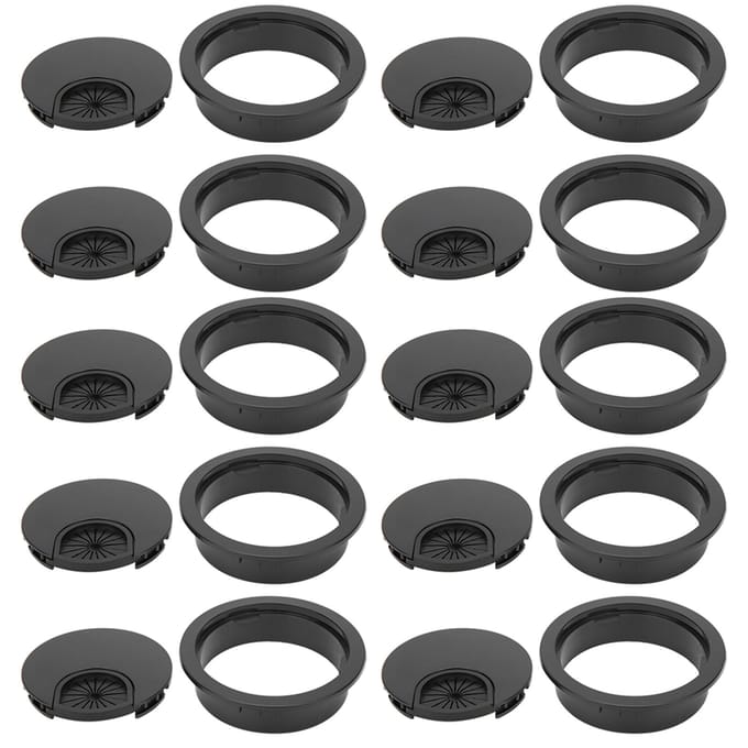 10 Pièces Passe-câble Noir Brillant Bureau ABS Plastique Trou de Câble Organisateur de Port 60mm