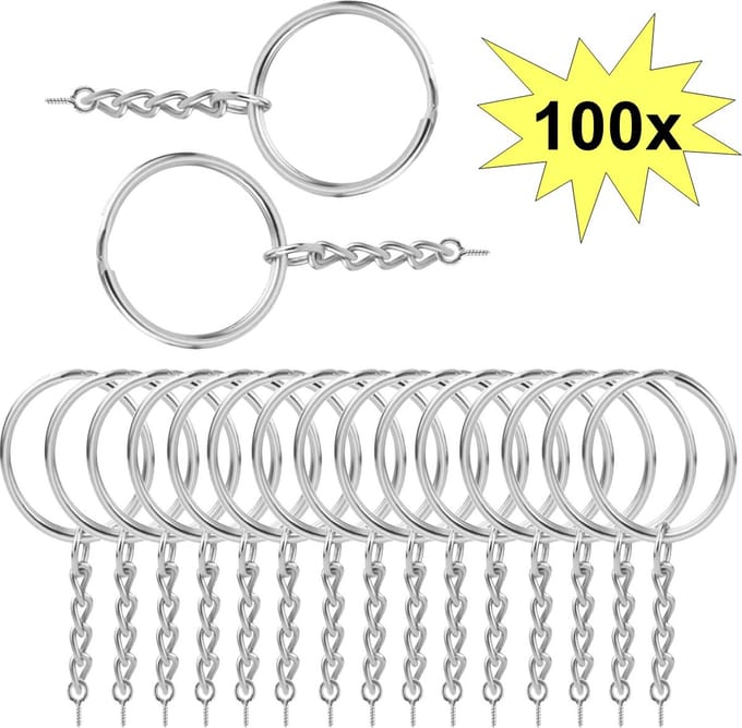 Fako Bijoux - Sleutelringen Met Schroefje - Sleutelhanger Ringen - Splitringen Met Ketting - 25 mm - 100 Stuks