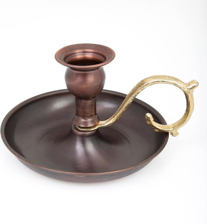 Koperen Kandelaar - Kaarsenhouder Rustiek - Sfeervol Interieur - Handgemaakt Ontwerp - 14 cm Hoog - Oxide