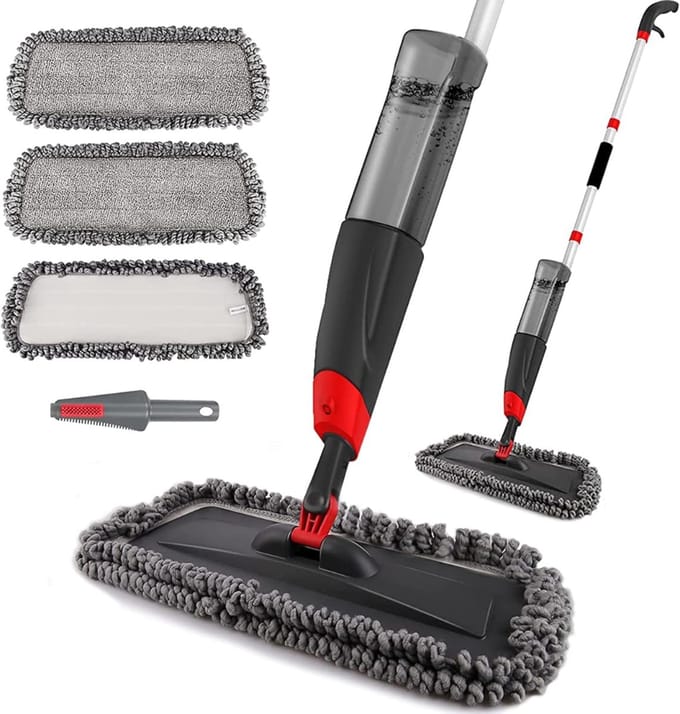 Zyrex® Dweil Met Spray - Dweil - Mop - Zwart - ‎43cm x 17cm x 135cm