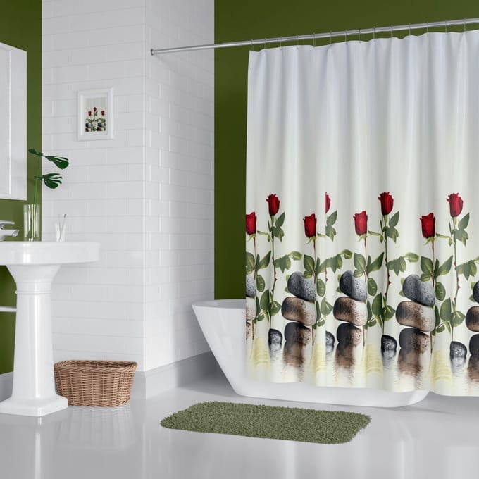 Casabueno - Douchegordijn Anti Schimmel – Bloem - Waterdicht - Inclusief ringen - Polyester - 180x200 cm