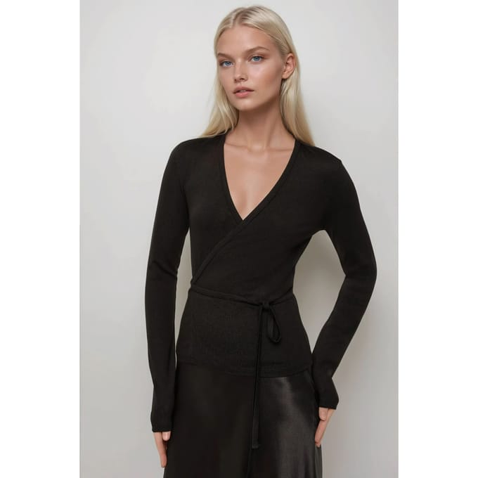 Zachte Touch Gebreide V-hals Lange Mouw Viscose Blouse