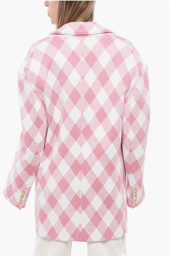 Oversized jas met ruitjesmotief in roze