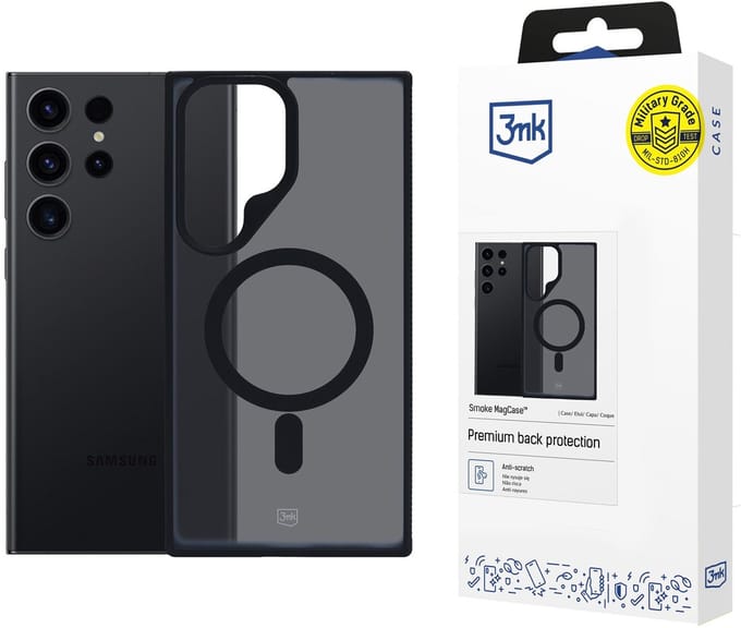 MagSafe hoesje voor Samsung Galaxy S23 Ultra S918, 3MK, Rook MagCase, Zwart