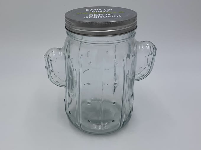 Snoeppot cactus transparant draaideksel prikkels gegroeid 17 x 11 cm / 1000 ml | Juf & Meester Kado