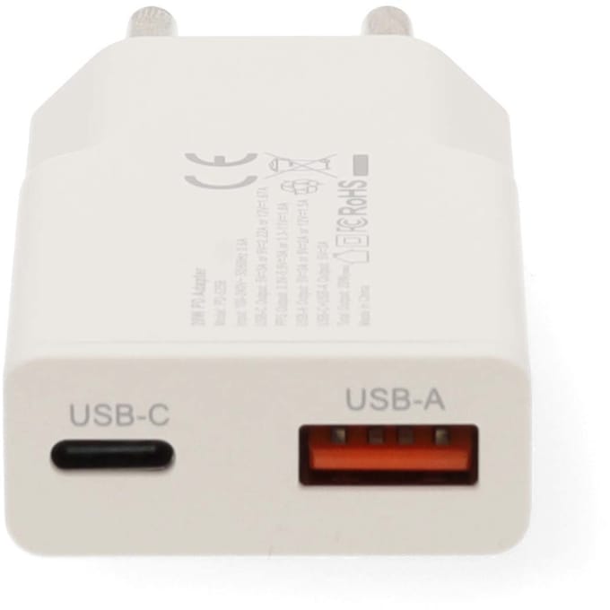 Nedis Oplader - 30 W - GaN - PD3.0 - 1.5 / 2.0 / 2.5 / 3.0 A - Outputs: 2 - USB-A / USB-C - Automatische Voltage Selectie - Wit