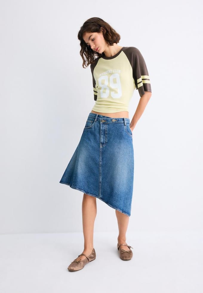 Stradivarius T-shirt met raglanmouwen en print  Kaki S