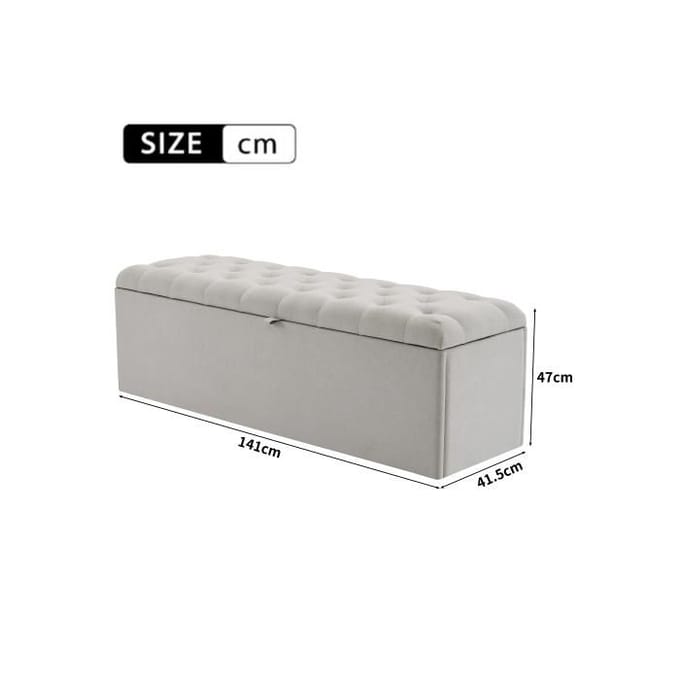Gestoffeerde bank - MUVOE - 141x41.5x47cm - Linnen - Lichtgrijs - Elegant design grijs