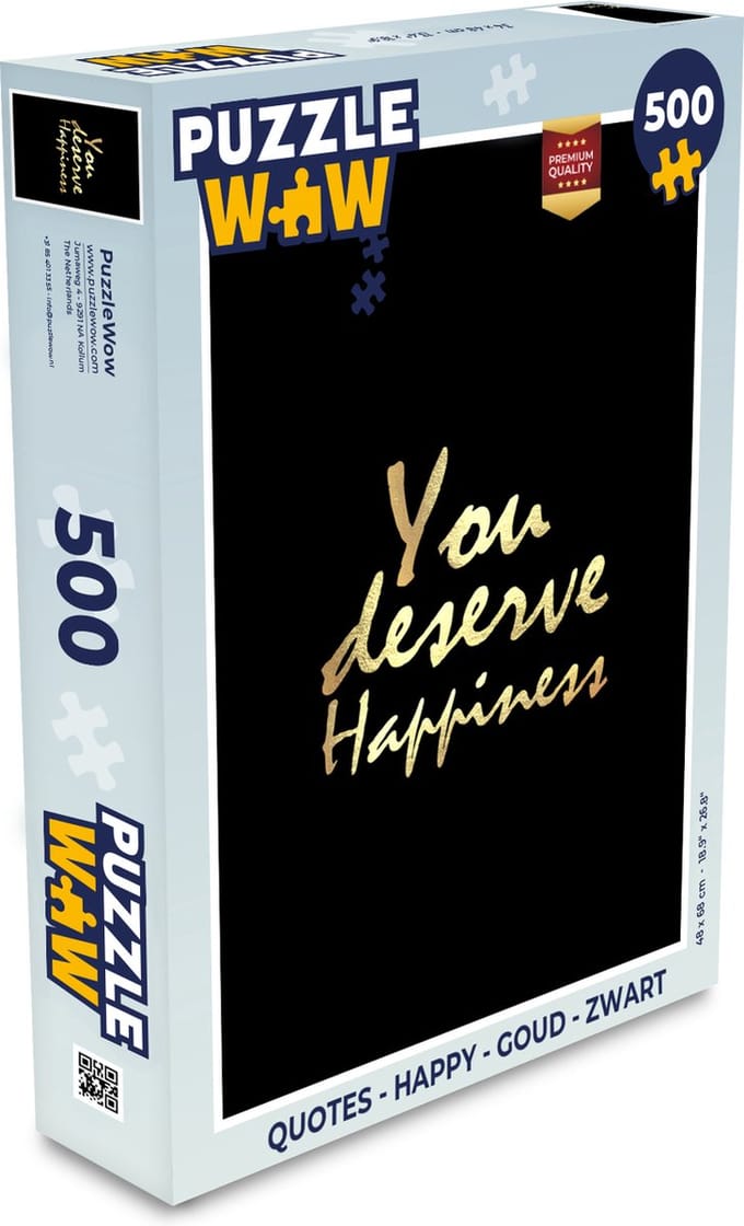 Puzzel Quotes - Happy - Goud - Zwart - Legpuzzel - Puzzel 500 stukjes