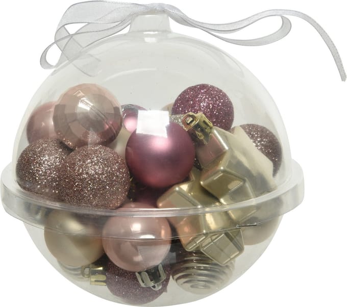 Decoris Kerstballen - klein - 30x st - roze/champagne - D3 cm - kunststof - in kerstbal