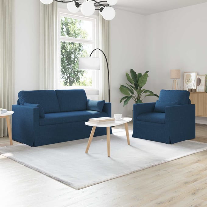 vidaXL Bankstel 2 pcs Blauw 158 x 78 x 80 cm Stof