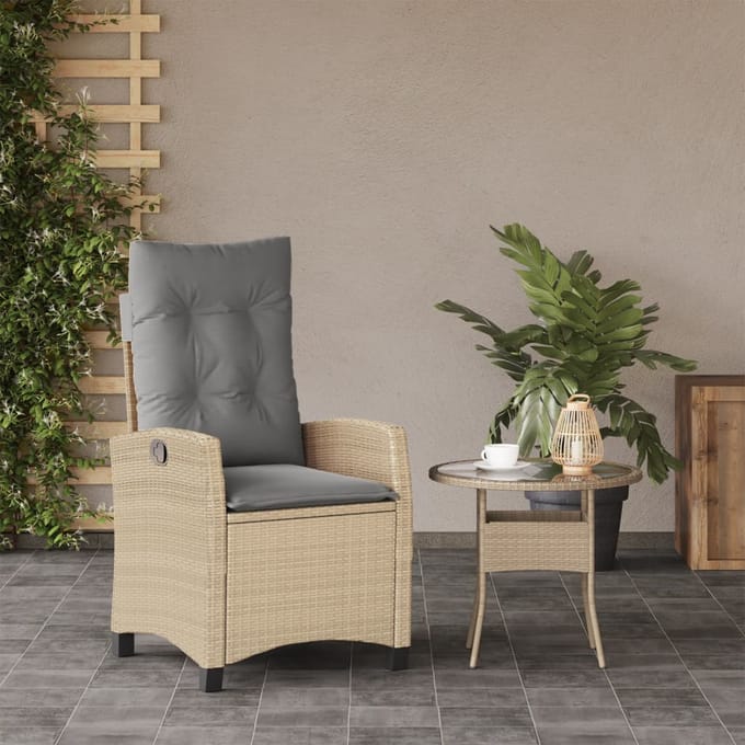 vidaXL - Tuinstoel - verstelbaar - met - kussens - poly - rattan - gemengd - beige