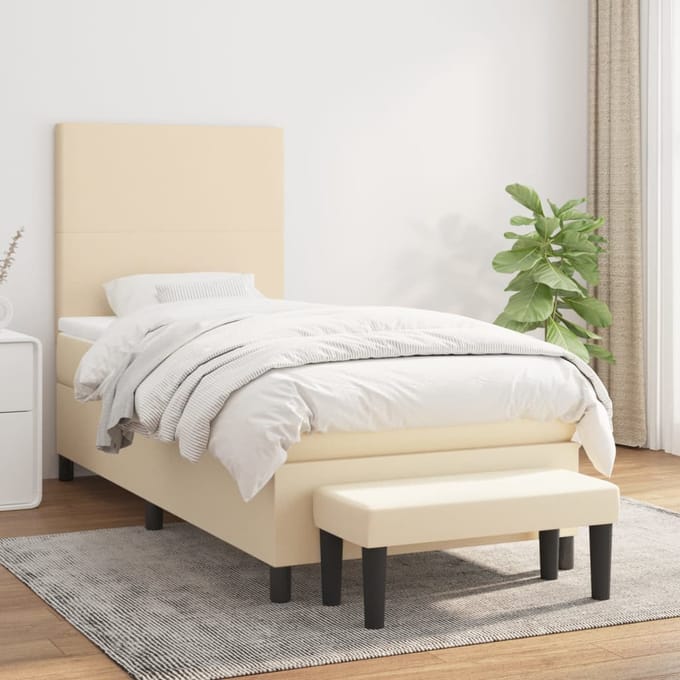 vidaXL - Boxspring - met - matras - stof - crèmekleurig - 90x200 - cm