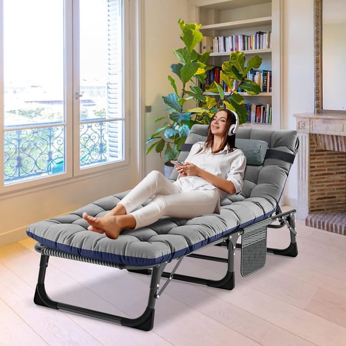 Inklapbaar logeerbed - Opklapbaar bed - Comfortabel rusten - 5-voudig verstelbaar - 190 cm lengte - Grijs