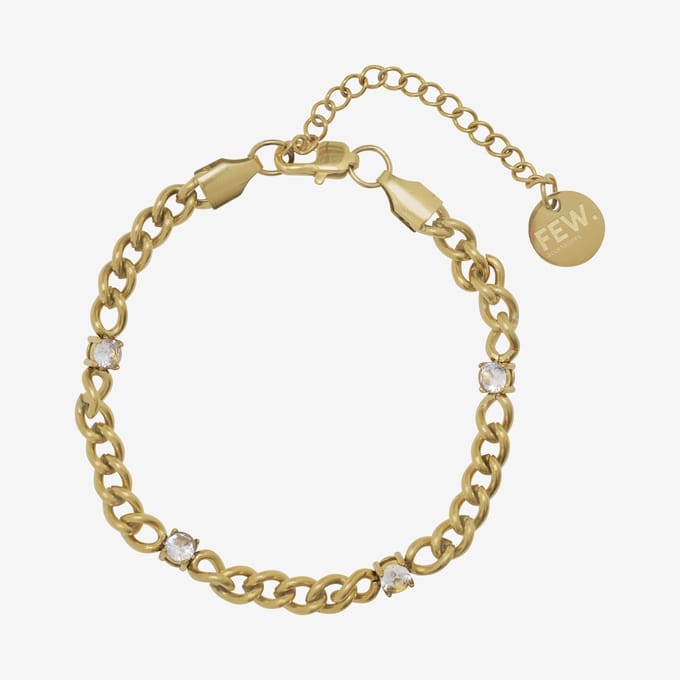 Essenza Mix Chain White Stones Bracelet Gold