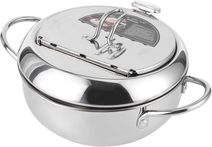 Mini Stalen Koekenpan met Thermometer - 24cm - Japanse Stijl Frituurpan