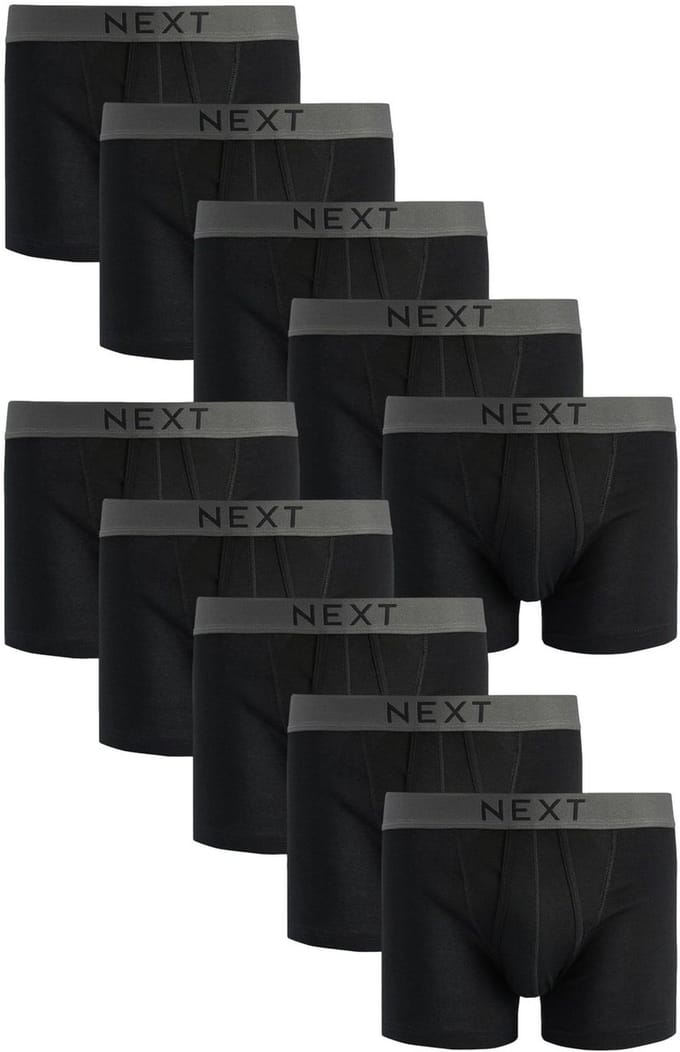 Next - Heren - Verpakking van 10 - A-frontboxershorts van 100% zuiver katoen - Zwart
