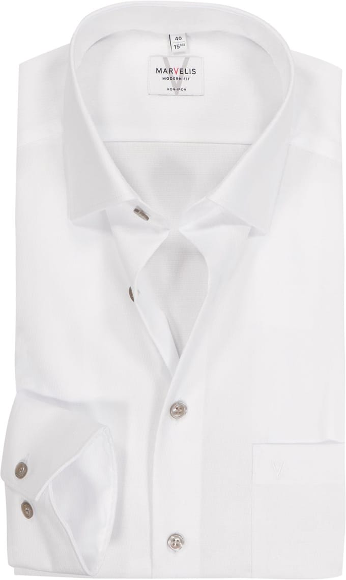 MARVELIS modern fit overhemd - mouwlengte 7 - structuur - wit - Strijkvrij - Boordmaat: 40 (EU maat: M)