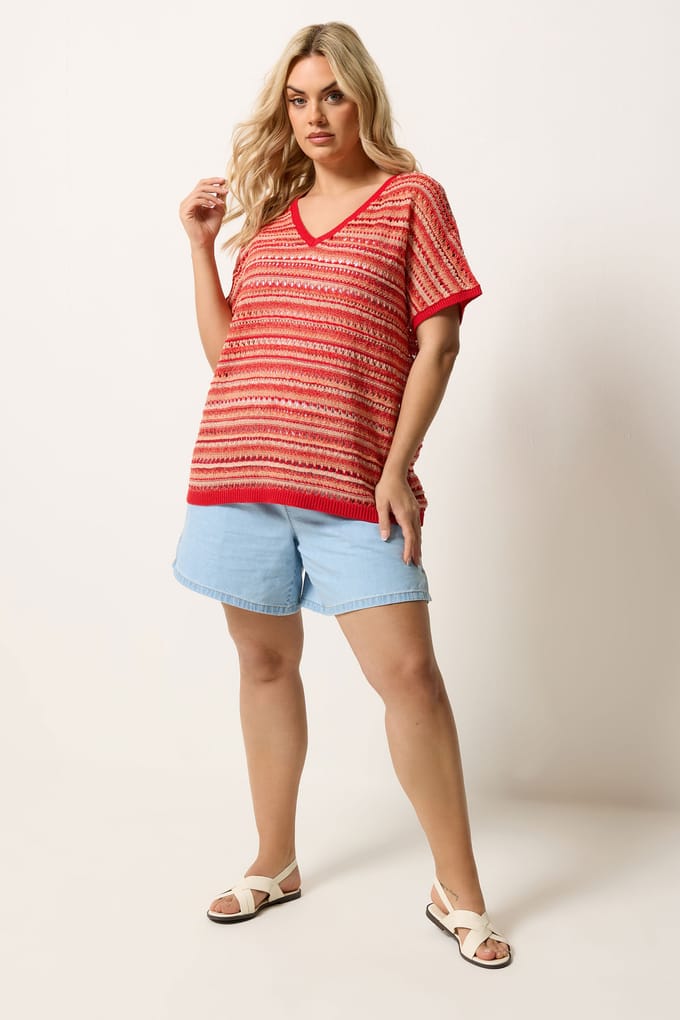 Yours Rode Gestreepte Boxy Gebreide Top Size 58-60