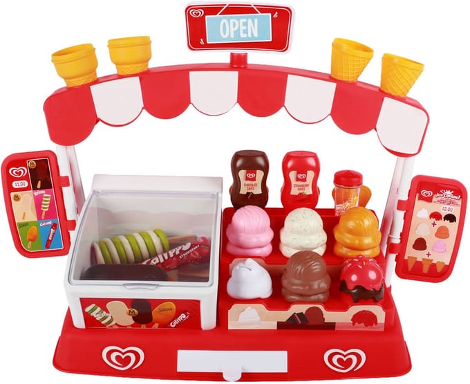 Casdon Ola Speelijs IJskraam | Speelset met veel accessoires | Met Calippo, Twister, Magnum, Cornetto, Solero, schepijs en overige accessoires