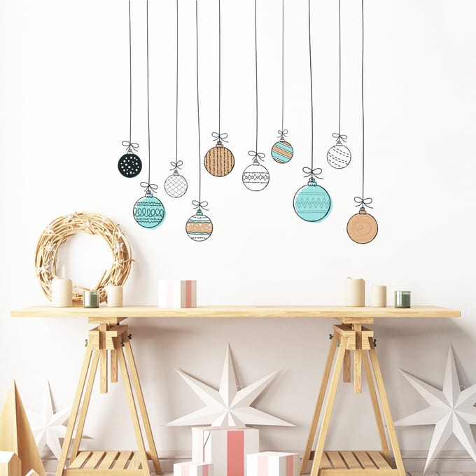 Kerstballenslinger sticker - Kerststickers - feestdecoraties - 90x150cm