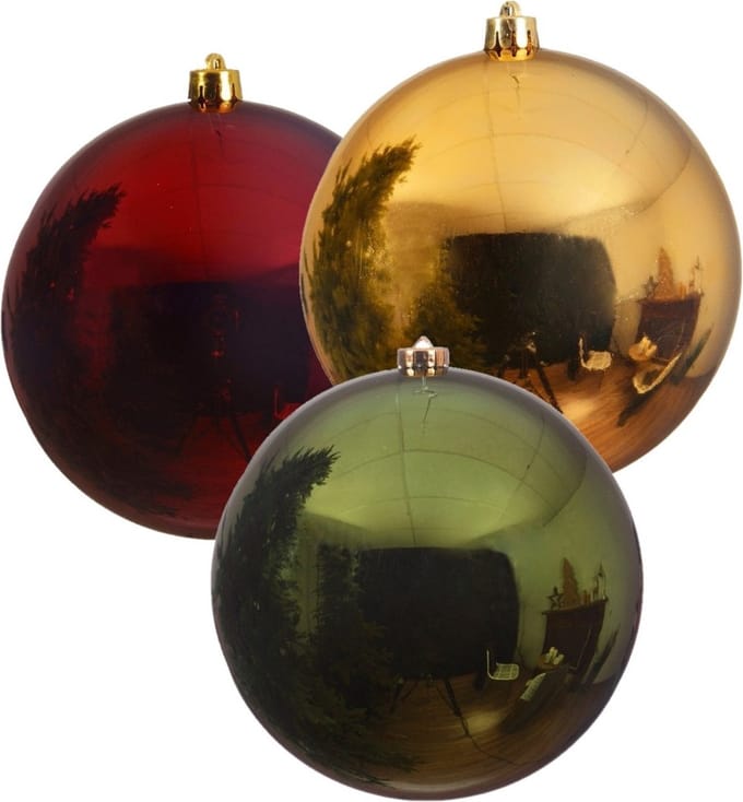 Decoris Grote kerstballen - D20 cm - kunststof - groen - goud - rood - Kerstversiering