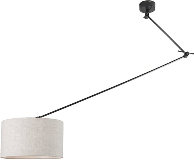 QAZQA Hanglamp zwart met kap 35 cm lichtgrijs verstelbaar - Blitz