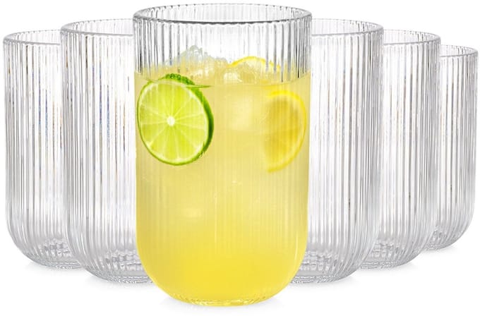 Vilde Serie - Longdrinkglas - 400ml - Set van 6 - Vaatwasserbestendig - Geriﬂeerd Glas